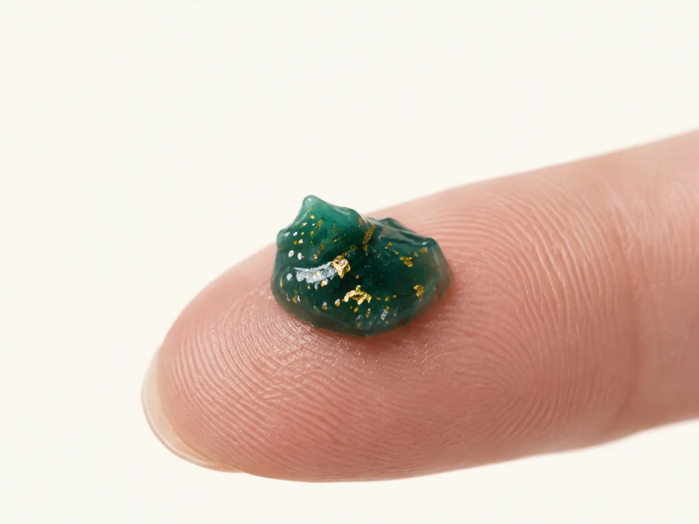 A pea-sized amount of balm on a fingertip