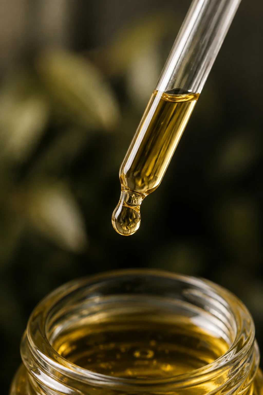 A drop of golden botanical oil in a pipette